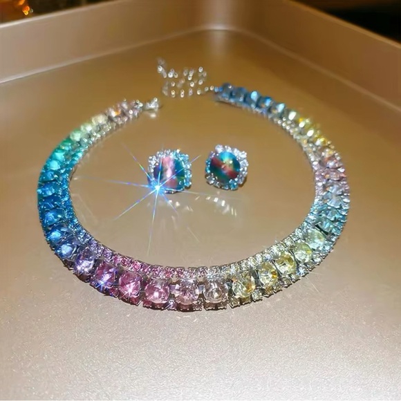 None Jewelry - Crystal Costume Jewelry -  Necklace & Earring Set